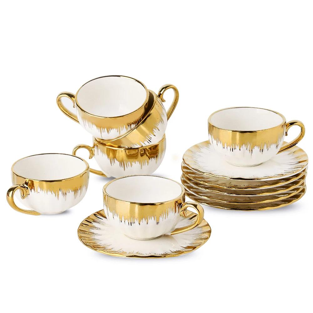 LETAOTAO Tea Cups and Saucer Set with Luxury Gold Rim,  Espresso Coffee Cup Teacup Sets Cappuccino Cup Nordic Style