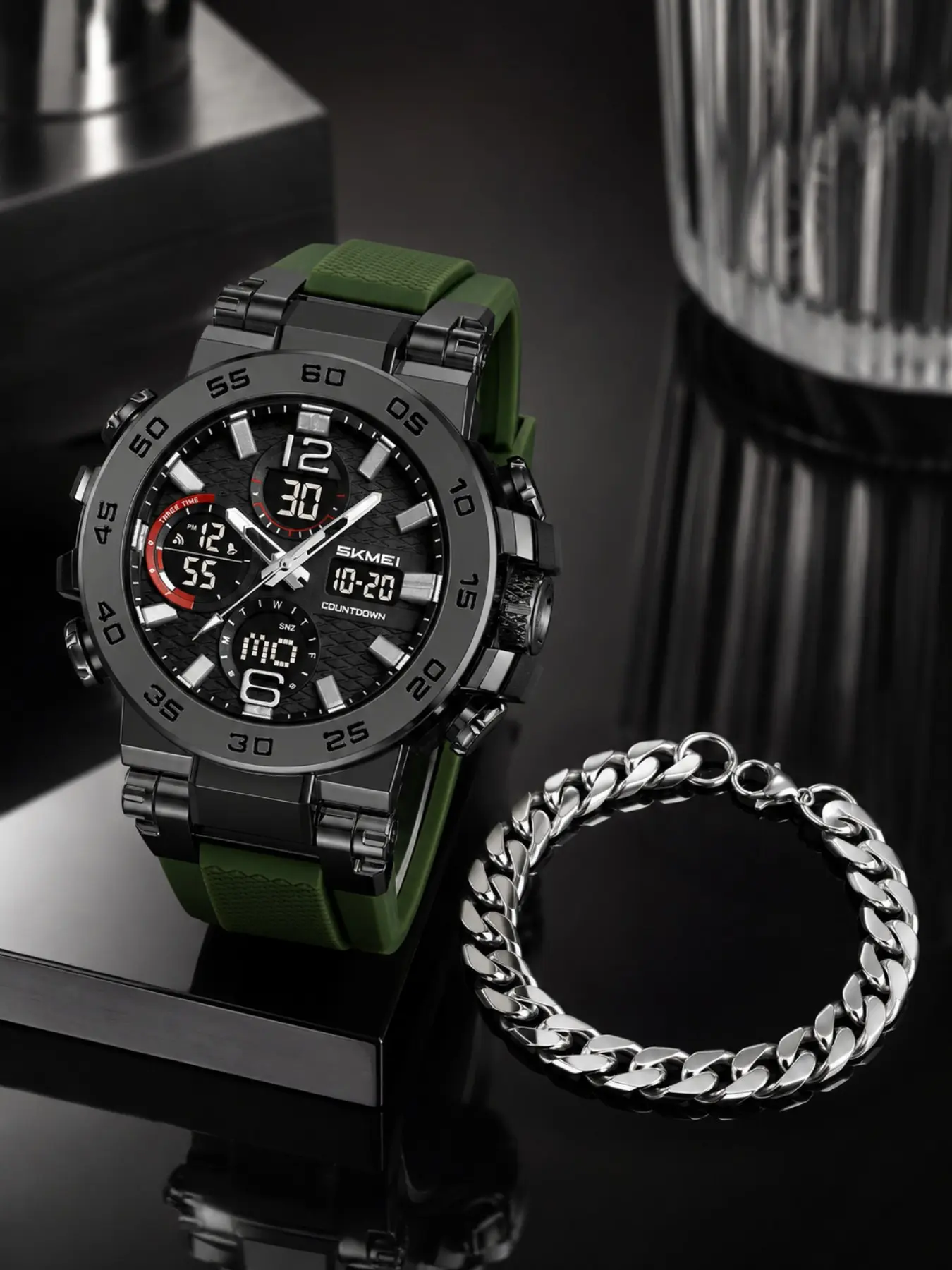 Men's Sport Casual Watch, Skmei Dual Display Large Dial, Alarm Stopwatch Date Night Light, Durable Design, Perfect Gift, Multifunctional Digital Watch