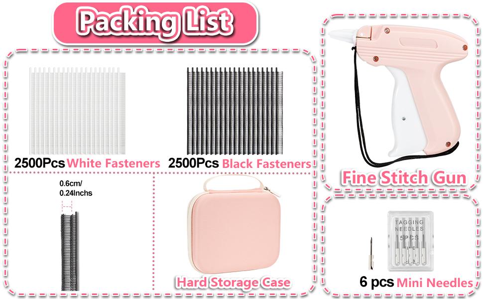 Mini Gun for Clothes, Mini Clothing Stitcher Sewing Gun with Case, Speedy Clothing Quick Gun Stitchy Fixer, Tagging Gun Kit with 5000 and 6 Needles, Pink