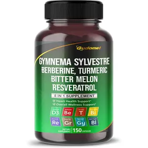 8-in-1 Herbal Supplement with Gymnema Sylvestre, Berberine, Turmeric, Bitter Melon & Resveratrol Daily Herbal Support for Heart & Overall Wellness 150 Capsules