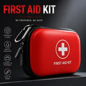 1pc Portable Eva First Aid Kit Storage Box, Durable Waterproof Zipper Pouch, Hook Design, Ideal for Home, Car, Camping, Hiking Emergency Medical Supplies