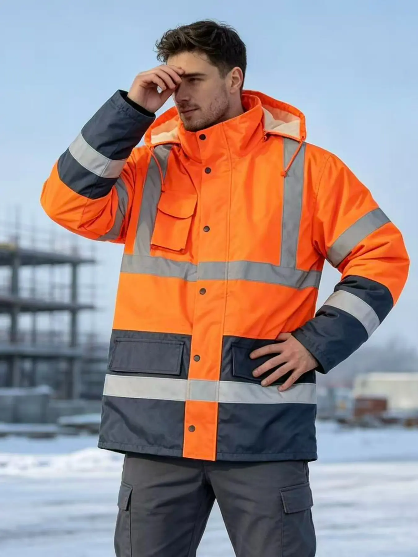 Thick Waterproof Windproof Jacket for Men and Women, High Visibility Reflective Workwear, Durable Outdoor Gear for Agriculture and Cold Weather
