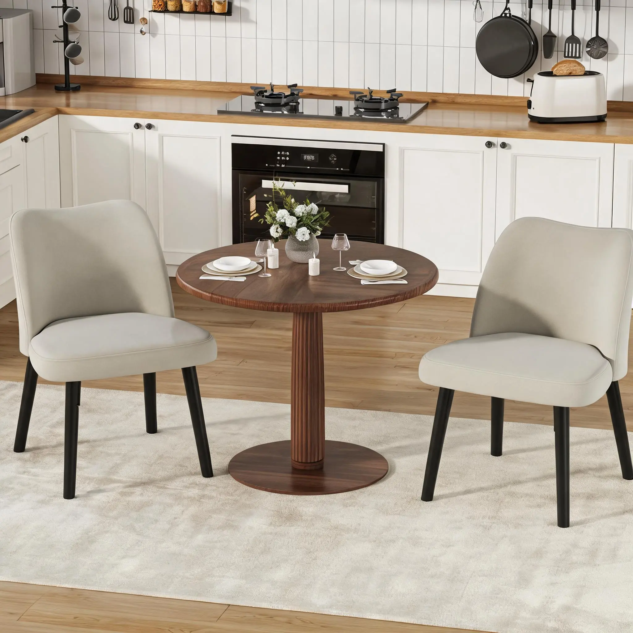 Dining Chair Set of 2, Upholstered Fabric Dining Room Chairs with Curved Backrest, Metal Frame, Modern Kitchen Chairs for Living Room, Bedroom, Restaurant, Velvet, Khaki