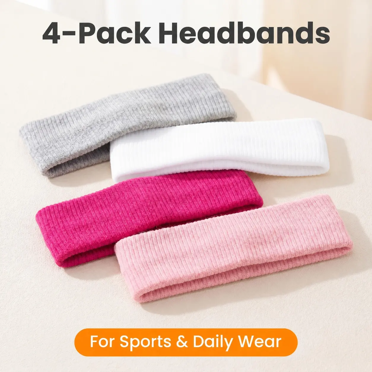 1 Headband 4Pcs Stretchy Knit Pack for Women High Stretch Ribbed Knit Anti Slip Hold Workout Sweat Wicking Gym Outfits Cute Trendy Summer Clearance