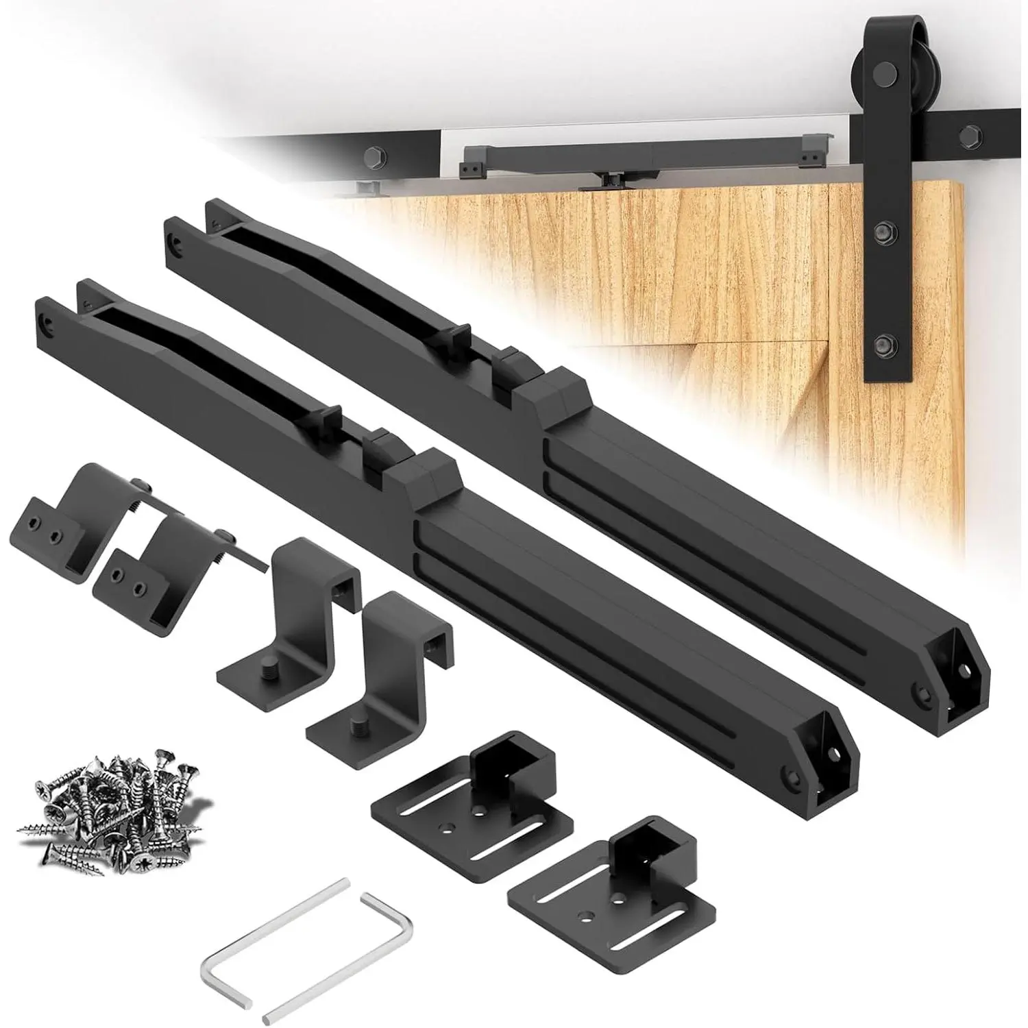 GJANSH Barn Door Soft Close Kit for 88-132 lbs Flat Track, 2 Pcs Hidden Track-Mounted Damper, Drill-Free Install, Prevents Door Bang, All Hardware & Instructions Included