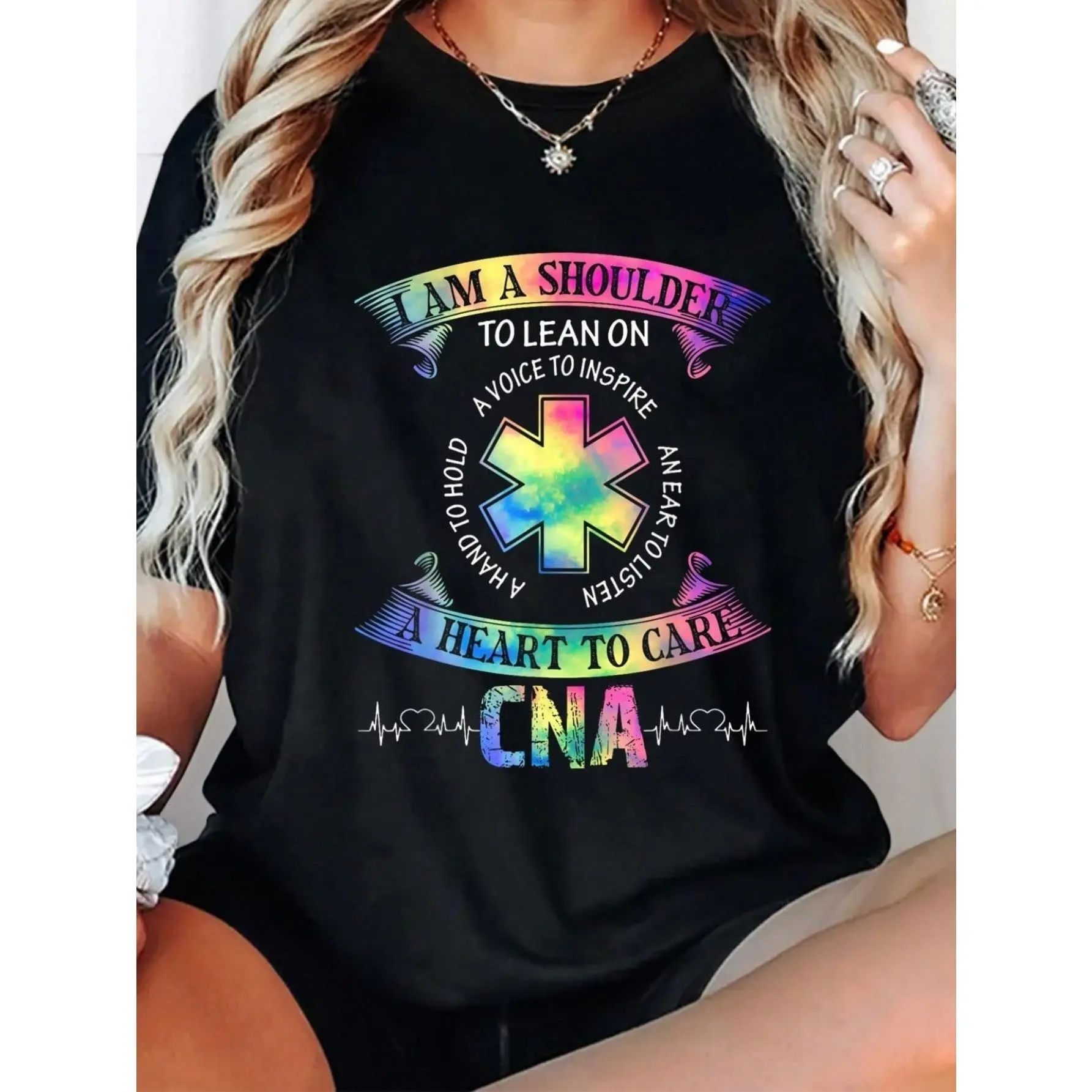 Women' Nurses Association CNA Tie-Dye T-Shirt Short Sleeve Workwear Top With Star Of Life Design CNA Quotes Breathable Suitable Women Size S-3XL