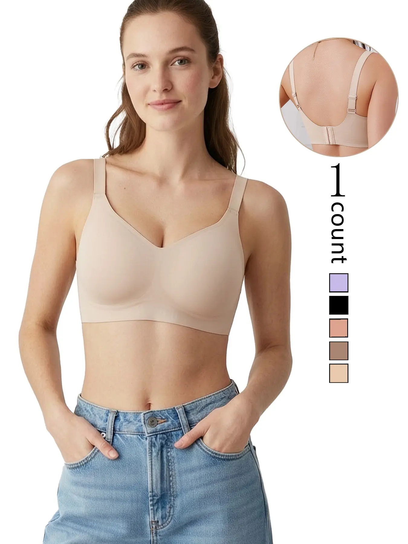Women's Seamless Jelly Bra, Wire-Free Lingerie, Soft Backless Push-Up Bra, Comfortable Daily Wear, Medium Support, Elegant Style, Underwear