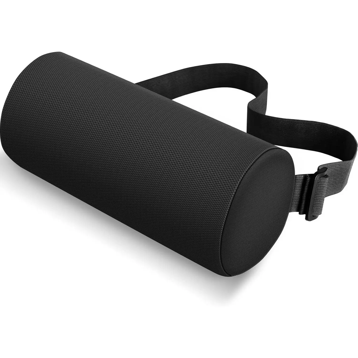 Black Memory Foam Lumbar Roll Support Pillow - Office Chair & Car Use - Washable Cover Back Cushion for Back Pain Relief & Posture Improvement