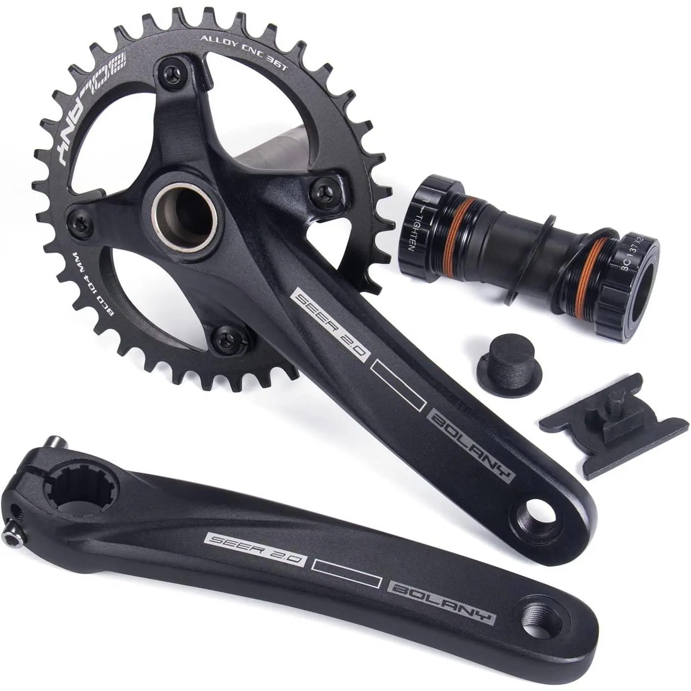 Cranksets 170mm Hollow Integrated 104BCD Single Speed Round Chainring 34T/36T MTB Crankset with Bottom Bracket