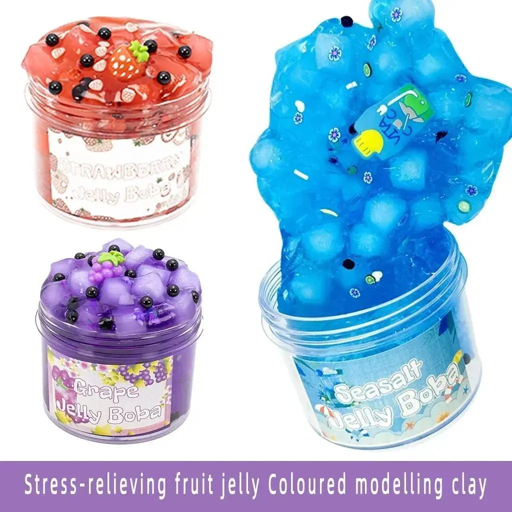 Stress Relief Modeling Clay Slime Set - Glossy Fruit Jelly-Colored, Super Soft Non-Sticky DIY Crystal Mud, Fluorescent Green Stress-Reducing Toy for Kids, Family & Friends Decoration