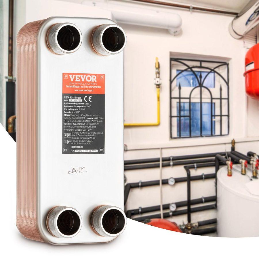 VEVOR Heat Exchanger, 5x 12 30 Plates Brazed Plate Heat Exchanger, Copper/316L Stainless Steel Water To Water Heat Exchanger For Floor Heating, Water Heating, Snow Melting, Beer Cooling