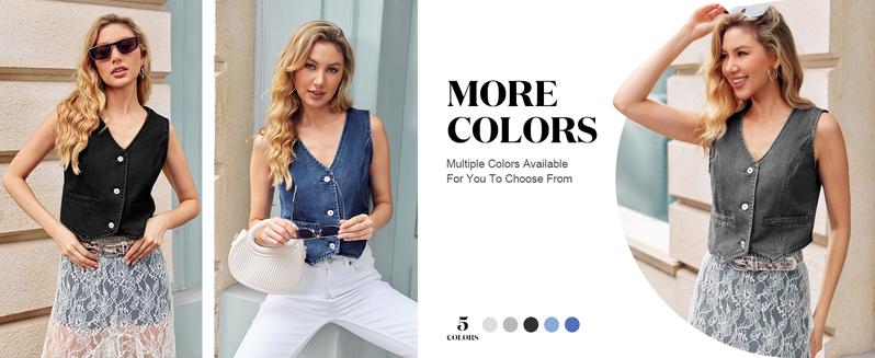 Imily Bela Womens Denim Vest Sleeveless V Neck Button Down Jean Waistcoat Jacket Y2K Summer Crop Tops Imily Bela Womens Denim Vest Sleeveless V Neck Button Down Jean Waistcoat Jacket Y2K Summer Crop Tops
