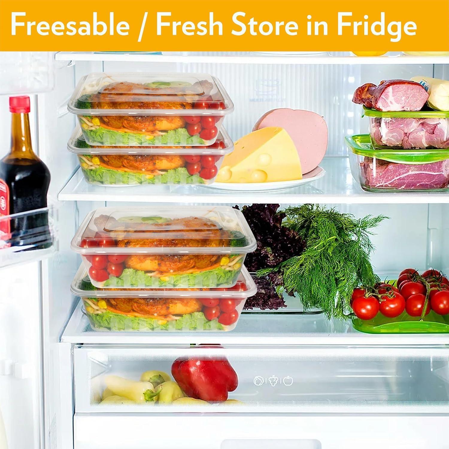 [50 PACK 50OZ] Disposable Meal Prep Container Large For , Plastic Storage Containers with Lids Freezer Microwave Dishwash Safe, Clear Bento Box Stackable   1500ml