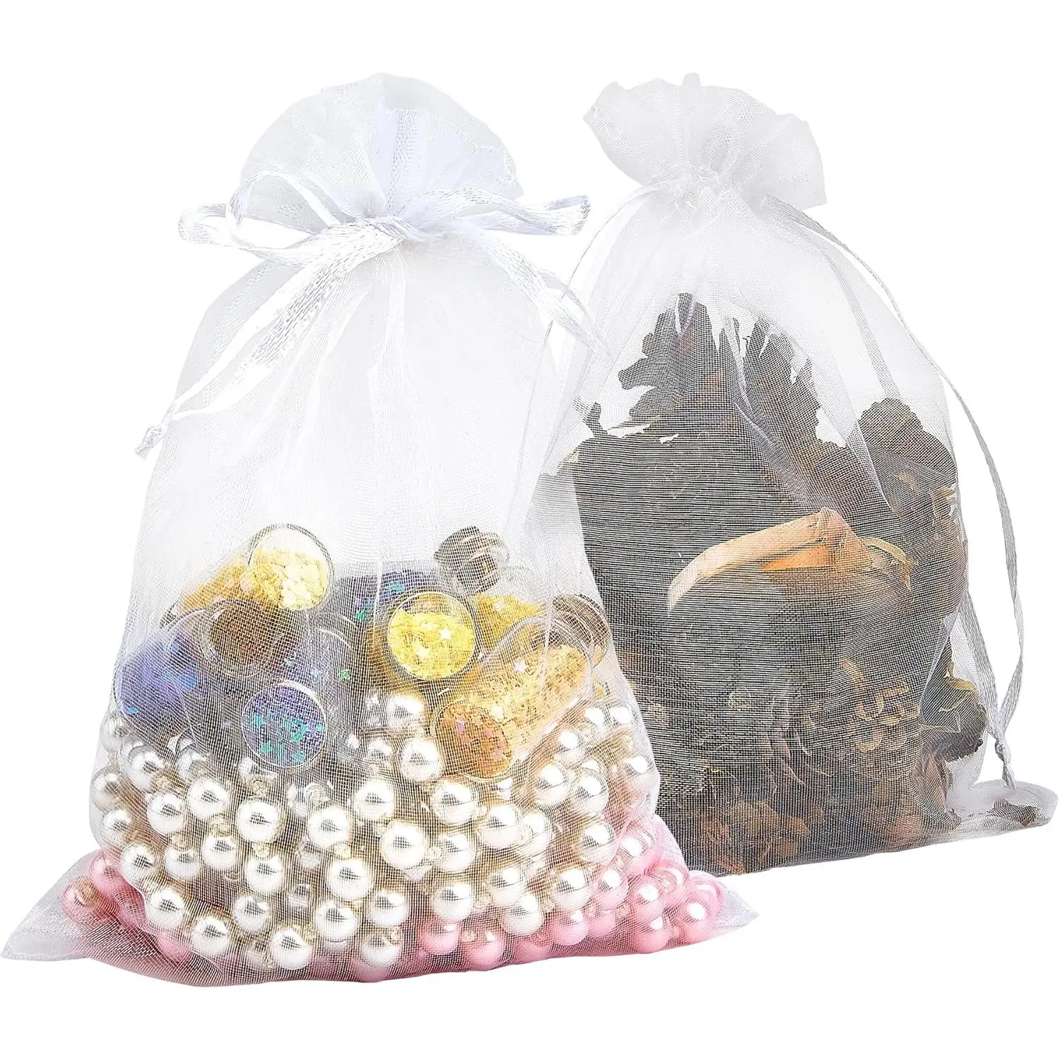 100 count White Organza Bags, Sheer Organza Bags 4x6 Inch, Small Mesh Bag Drawstring,   Bags for Party, Candy, Christmas, Festival, Bathroom Soaps, Makeup