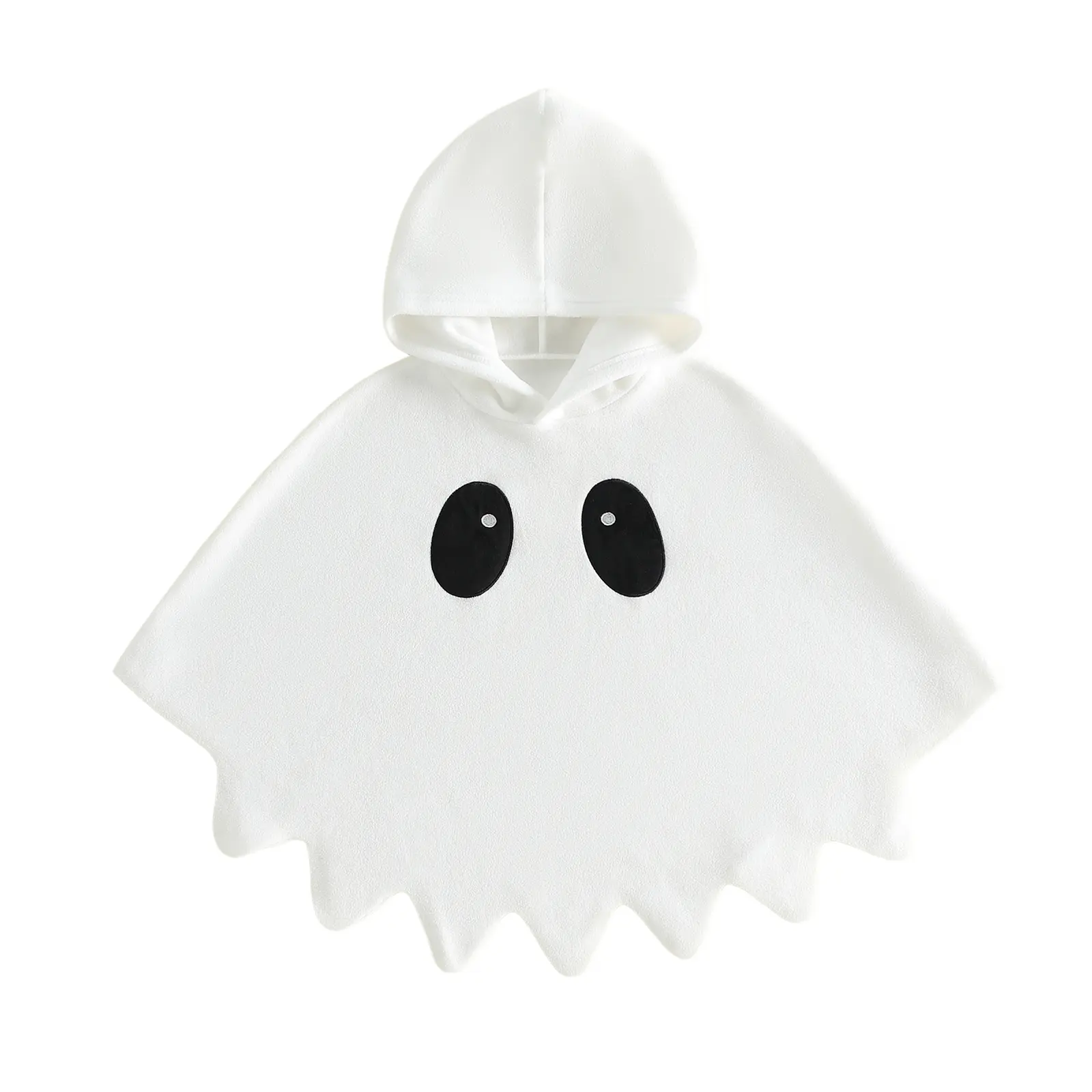 Canrulo Infant Baby Boy Girl Ghost Hooded Fleece Poncho Jagged Hem Ghost Face Patch Cape Unisex Toddler Halloween Cosplay Costume