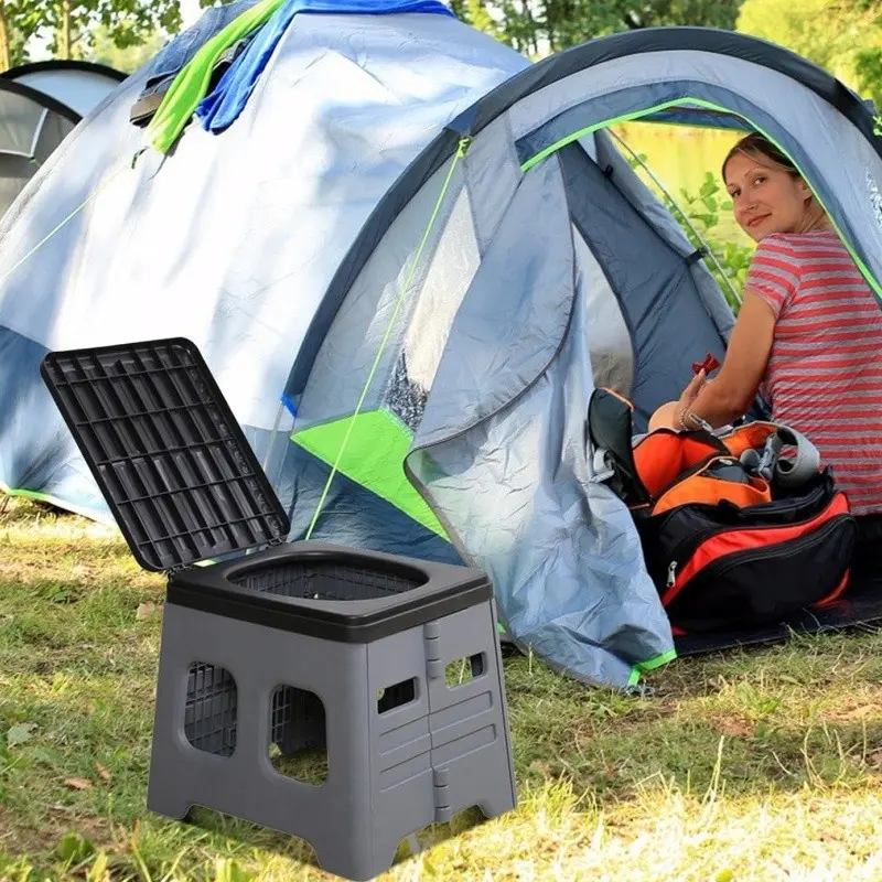 1pcs Portable Foldable Outdoor Toilet, Camping Emergency Essential, Thick PP Material, Odor-Proof Lid, Space-Saving, Durable and Slip-Resistant