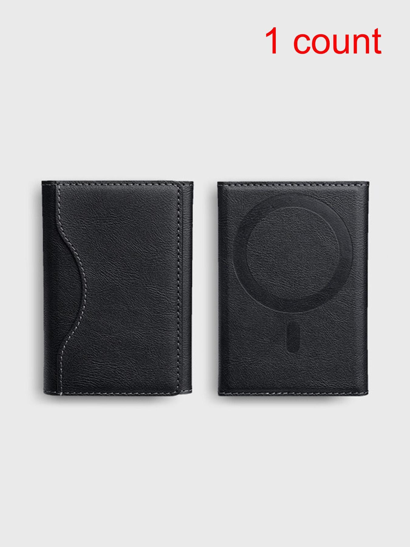 Men's Minimalist Plain Color Textured Card Holder, Casual Trendy Bifold Card Holder, Fashionable Card Case for Daily Use, Leather Card Holder, Credit Card Holder, Magnetically Attached To iphone 16 15 12 13 14 Pro Max Plus