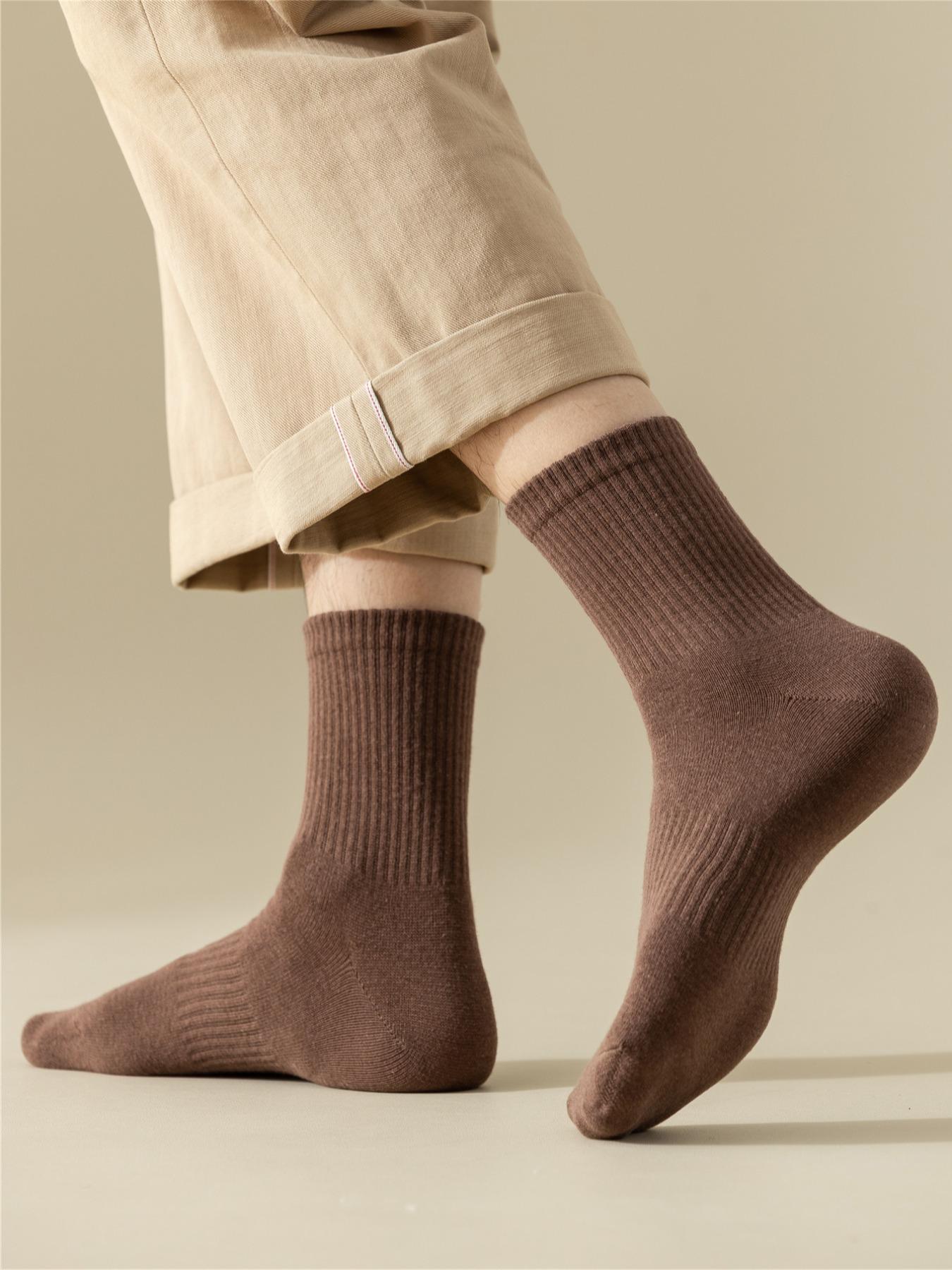 Men's 6 Pairs Solid Crew Socks, Fashion Casual Anti-Slip Mid-calf Socks For Daily Wear, Men Socks Casual Stylish Socks for All Seasons