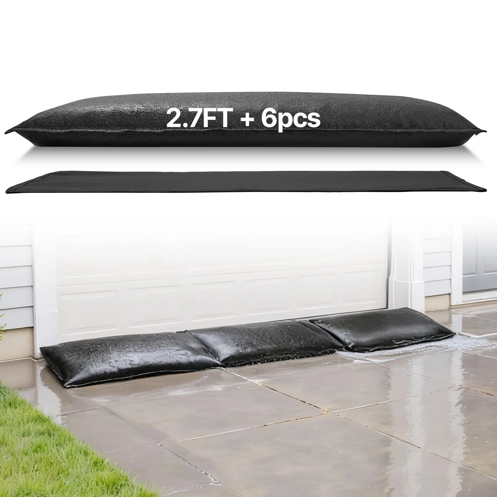 VEVOR Flood Barrier, 6 Pack, 2.7x 1.4 ft Flood Bags Activated by Water, Reusable Water Absorbent Barrier, Sandless Sandbags Blockage, Flooding Prevention Bags for Home, Doorways, Basement, Garage
