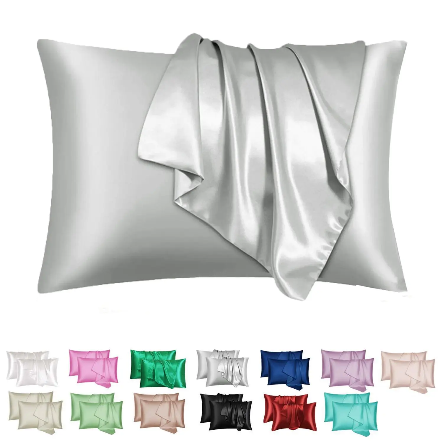 2/4-Pack Silver Gray Luxury Imitation Silk Satin Pillowcases - Summer Cooling Silky Smooth Covers with Envelope Closure, Protect Hair & Skin, Suitable for Bedroom, Hotel & Gifting for Men and Women (No Pillow Core)