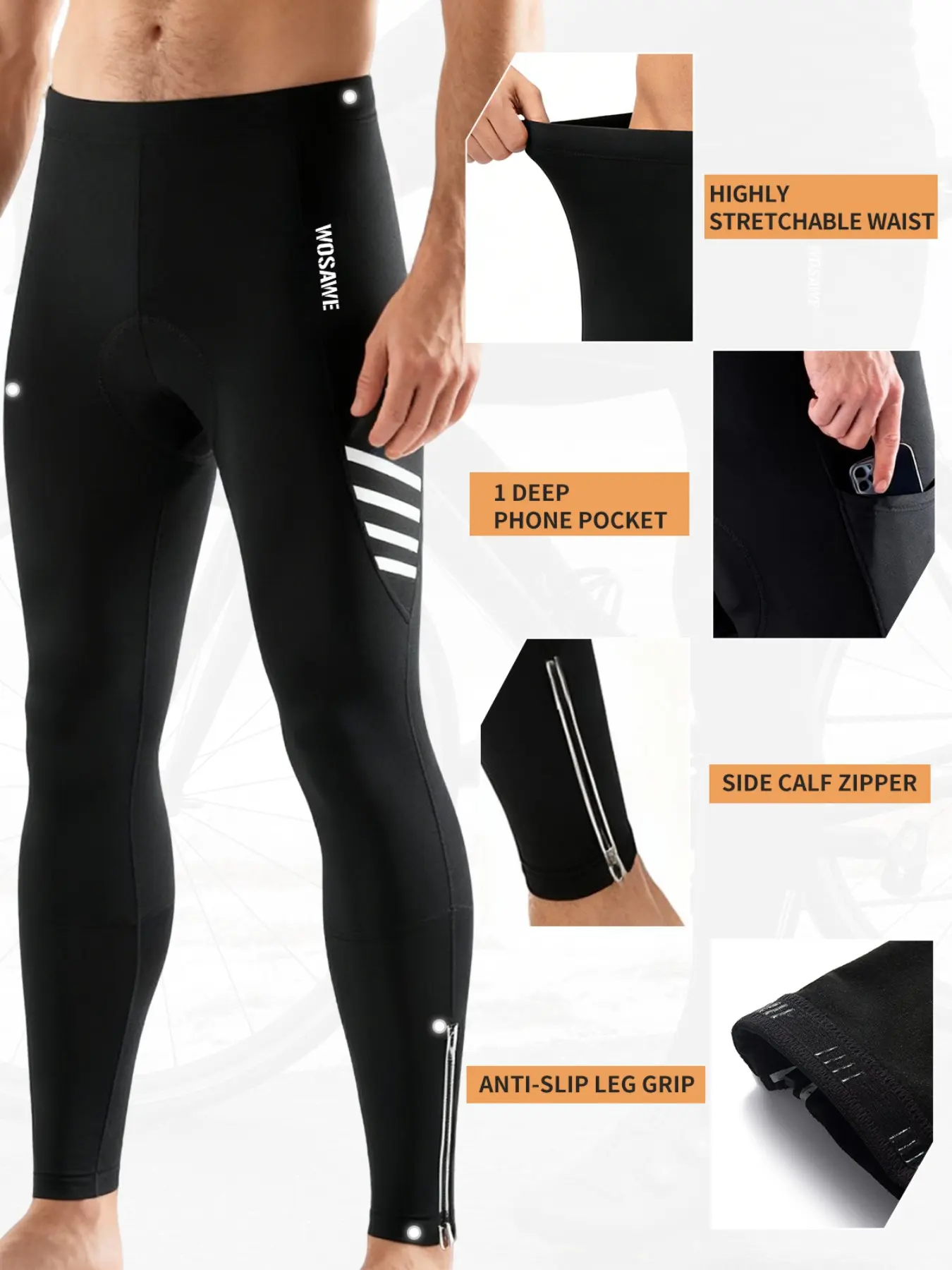 WOSAWE Men's Thermal Cycling Shorts - Padded Seat & Reflective Design, Warm Snug Fit for Road & MTB