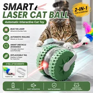 2-in-1 Smart Laser Cat Ball, Automatic Rolling Interactive Toy with Obstacle Avoidance, USB Rechargeable Cat Enrichment Toy