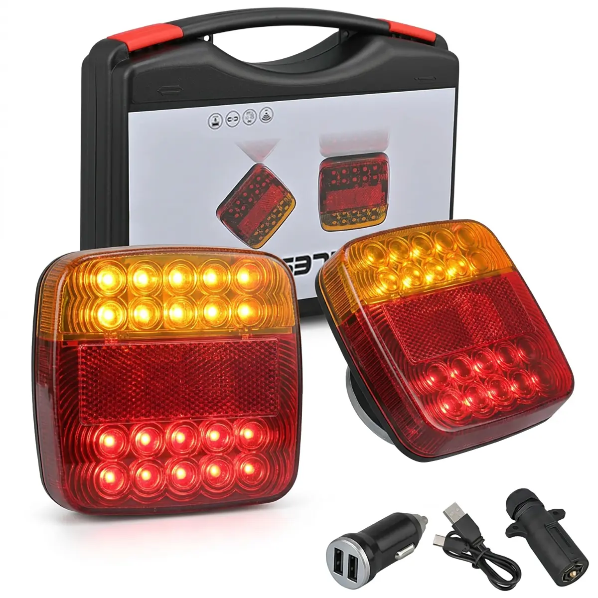 Wireless Magnetic Trailer Lights, IP67 Waterproof Rechargeable LED Brake Turn Signal Lights, 100ft Long-Distance Wireless Sync Tow Lights for Trucks, Tractors, RVs & Utility Trailers