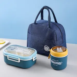 Lunch Bag and Bento Box Soup Mug Set Commuter Bring Your Own Rice Large Capacity Lunch Box Soup Mug Set with Insulated Bag For Back to School Supplies College Trips Picnics etc.