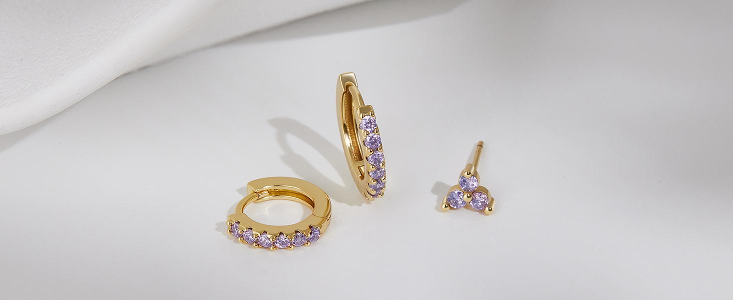 3-Pair Women's Small Hoop Earrings Set, Diamond Shamrock Stud Huggie Cartilage Earrings for Multiple Piercings, Trendy St. Patrick's Day Holiday Jewelry Gifts