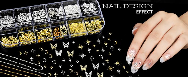 Nail Kit with Nail Charms and Nail Art Brushes Set, Nail Art Tools with 5 Boxes of 3D Nail Charms and Gems Rhinestones, 15 Pcs Nail Brushes, 5 Pcs Nail Dotting Tools, 2 Set of Nail Stand