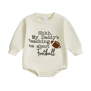 Newborn Baby Boy Girl Football Outfit Letter Sweatshirt Bubble Romper Long Sleeve Bodysuit Clothes Fall Winter