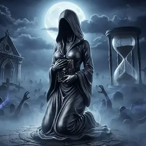 3D Printed Dark Magic Book with Hat, Mystical Female Desktop Decor, Gothic Death God Statue, Unique Home Ornament, Halloween Decoration, Figurines