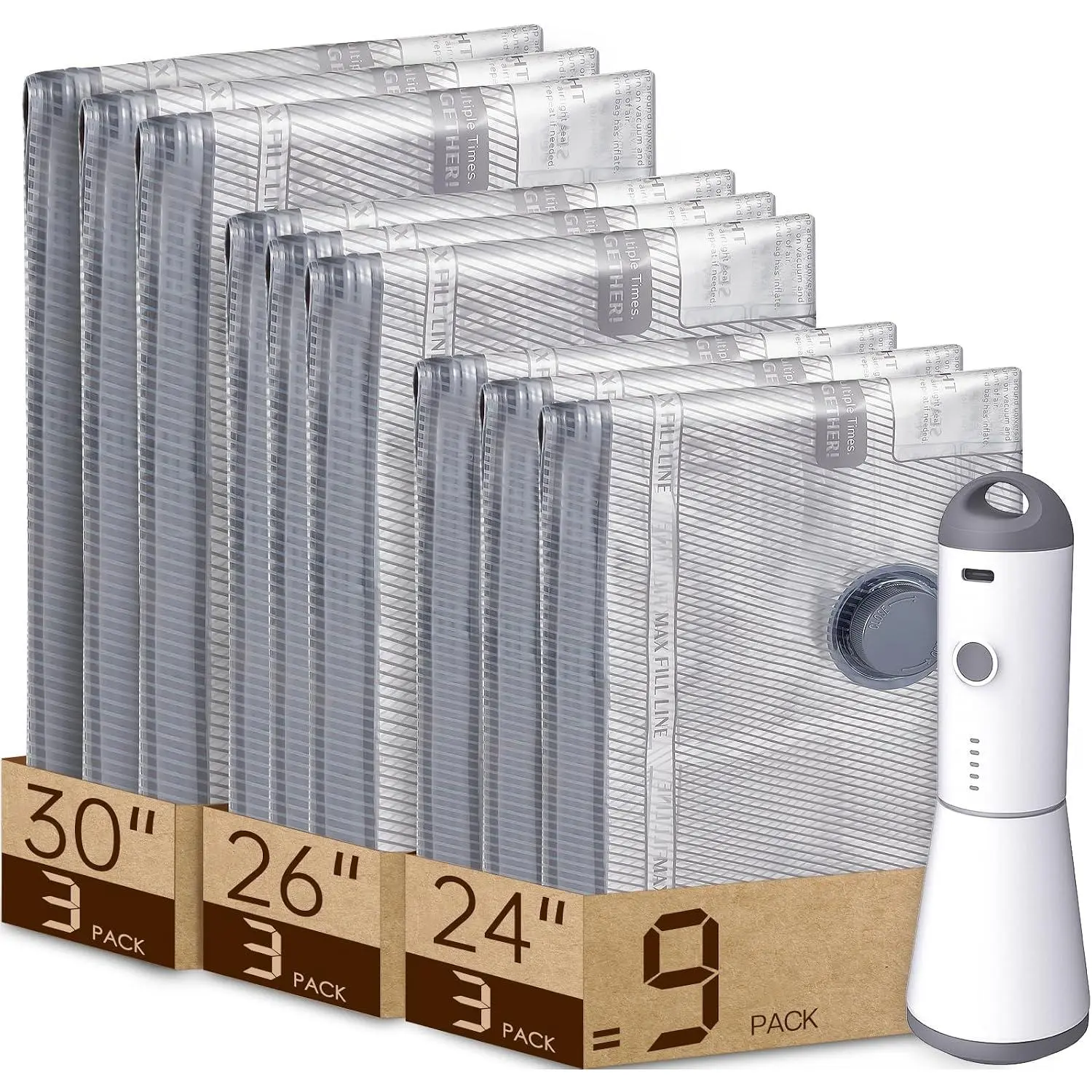 Travel Vacuum Bags with Rechargeable Pump, Carry- Space Saver | See Contents Easily with Transparent Bags, 1500mAh Pump Compresses 90+ Bags, Carry- Size for Easy Travel Packing