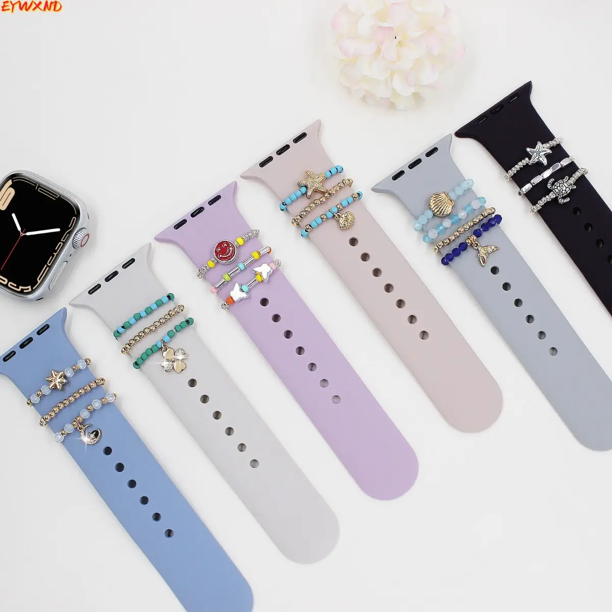 EYWXND Suitable for Apple Watch bands, beaded decorative rings, starfish beaded elastic decorative rings, iWatch decorative rings tiktokshopbacktoschool