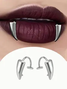 Gothic Stainless Steel Vampire Teeth Lip Rings Set, Vampire Fangs, Unique Halloween Cosplay Accessories, Unisex Party Body Jewelry for Men & Women