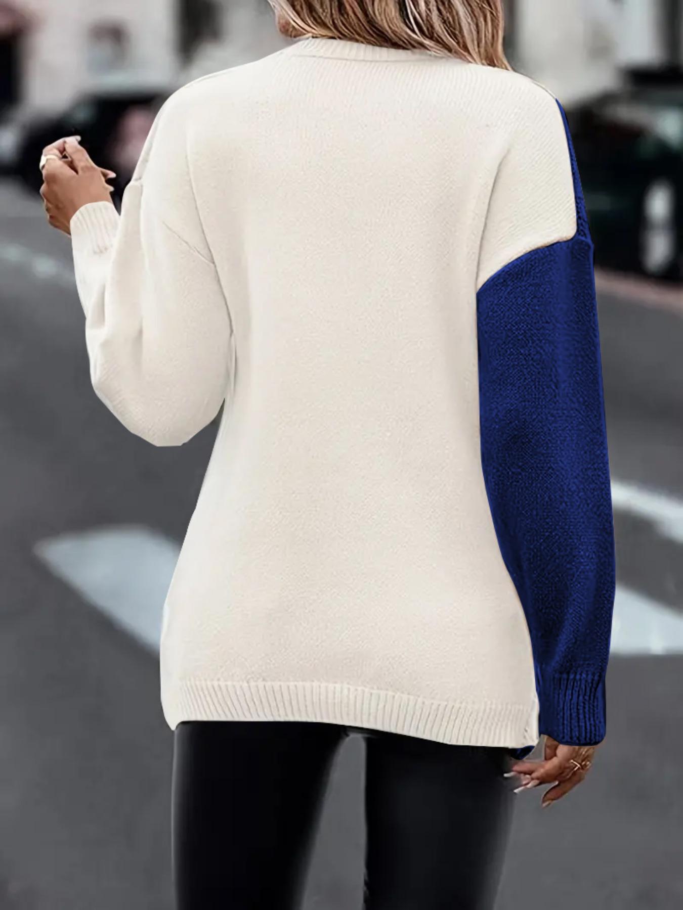 【Plus Size】 Colorblock Criss Cross Cable Knit Sweater, Women's Textured Drop Shoulder Jumper for Fall & Winter, Fashion Ladies' Knitwear for Daily Wear