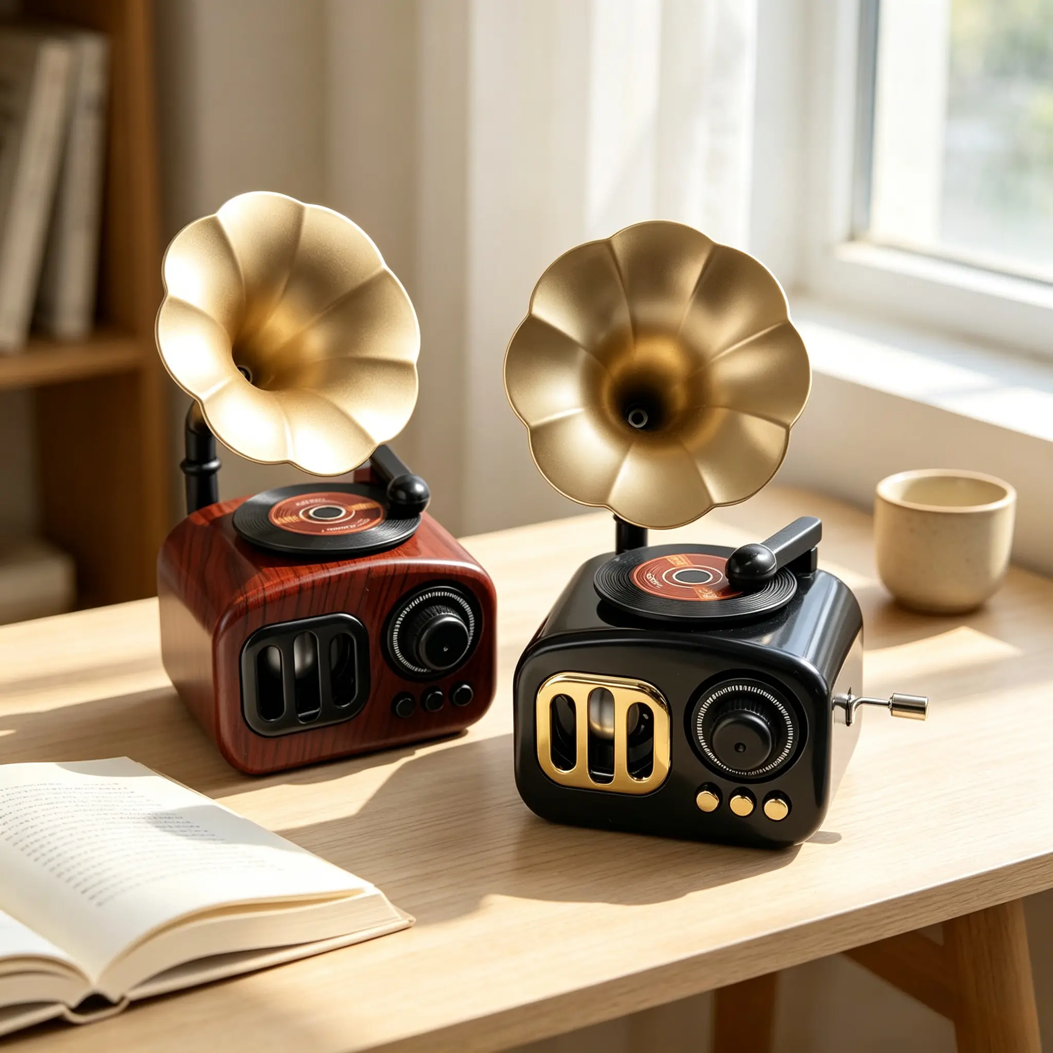 Vintage Gramophone Music Box Retro Hand Crank Phonograph Antique Mechanical Wooden Ornament Tabletop Decor Nostalgic Birthday Gift For Music Lover