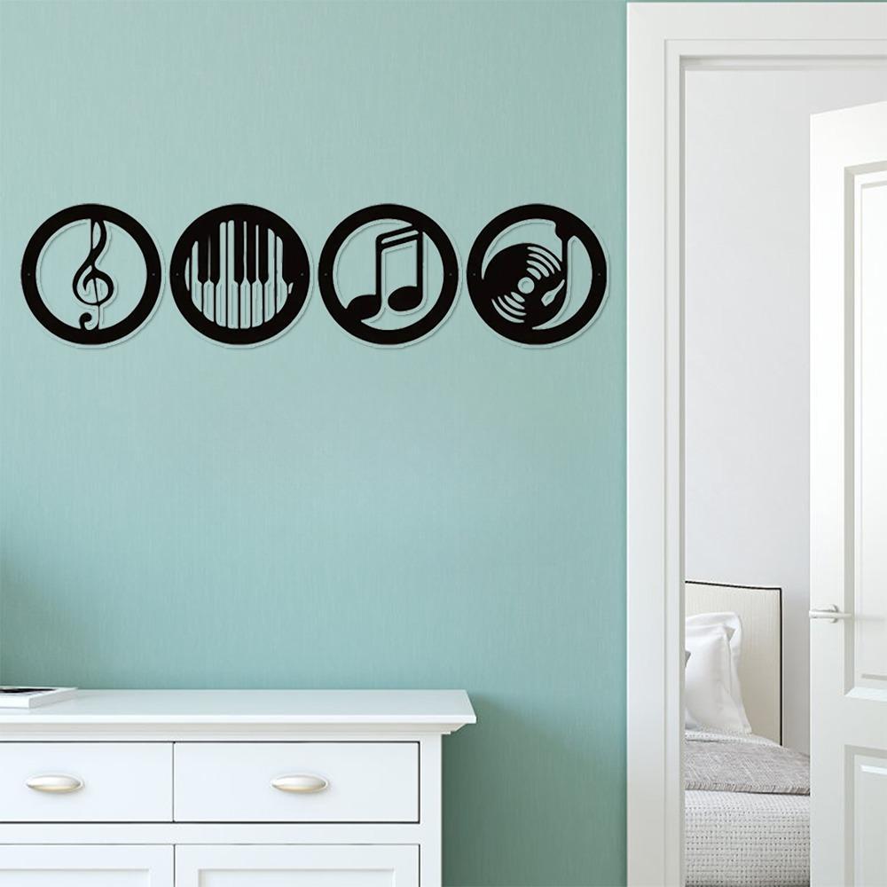Music Note Design Wall Decor, 4 Counts/set Metal Wall Art, Wall Hanging Decor for Home Living Room Bedroom KTV, Hangable