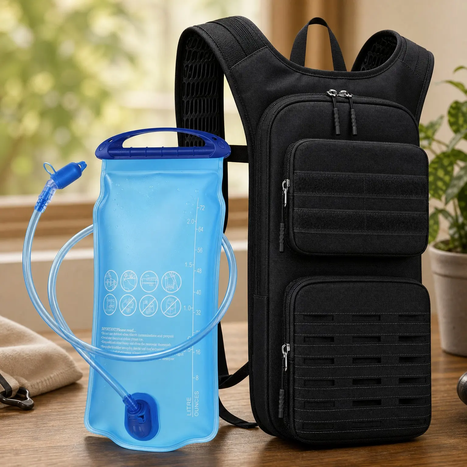 Tactical Hydration Backpack with 2L Water Bladder, BPA-Free, MOLLE Compatible, Lightweight Insulated Water Pack, Breathable Back Panel and Shoulder Straps for Running, Hunting, CyclingGift