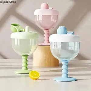 180ML Fun Goblet Sippy Cup with Lid, Reusable Kids Party Drink Cup with Measurement Scale, Durable Plastic Beverage Tumbler for Birthday Parties, Festivals, Classroom Celebrations and Family Gatherings, Cute Drinking Cup for Juice, Milk and Cold Drinks