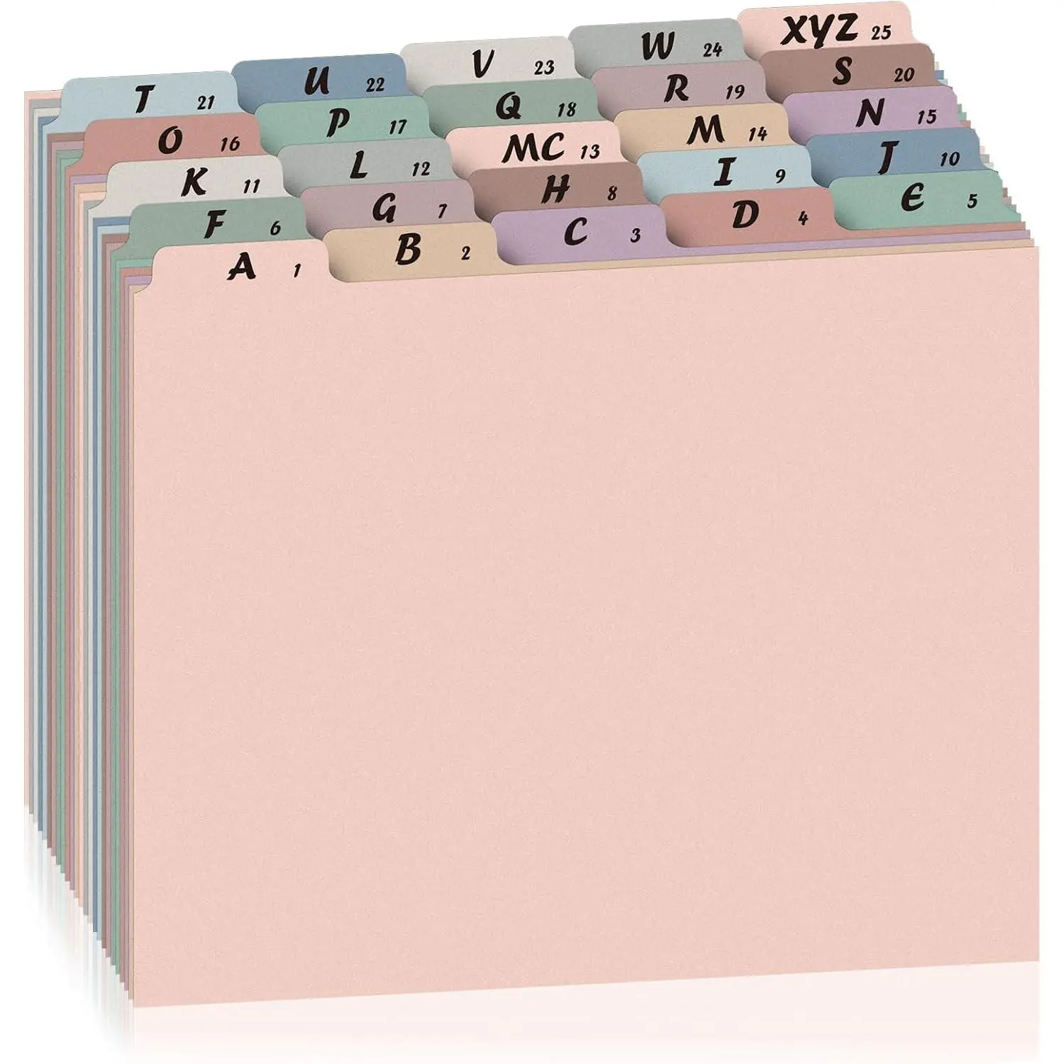 1 Set 25 Pcs Alphabetical File Organizer 12 Colors A-Z Top Tab Alphabet File Cabinet Dividers Letter-Size 1/5 Cut Tab File Folder Guide 500 GSM Heavyweight Manila Cardboard for Office Home School Desk