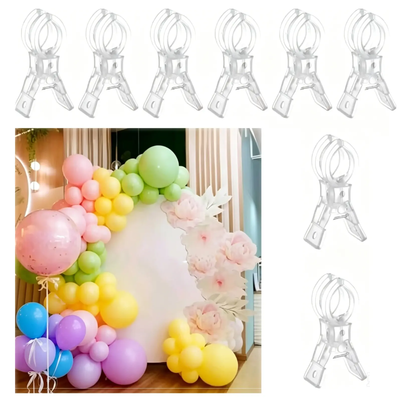 10pcs Sturdy Multifunctional General 3.5 Inch Transparent Plastic Balloon Arch Clips, Heavy Duty Backdrop Spring Clamps for Balloon Arch Kit, Birthday Decorations, Father's Day Gift