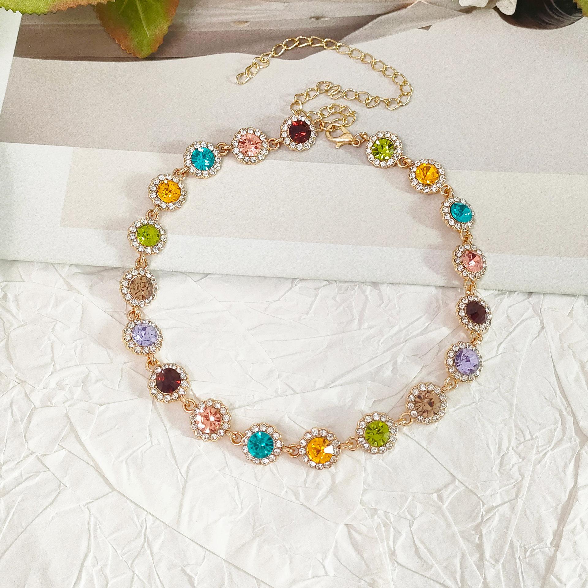 New colorful full-diamond zircon necklace, turquoise necklace, high-end and versatile, with a niche design sense, exquisite dopamine collarbone chain