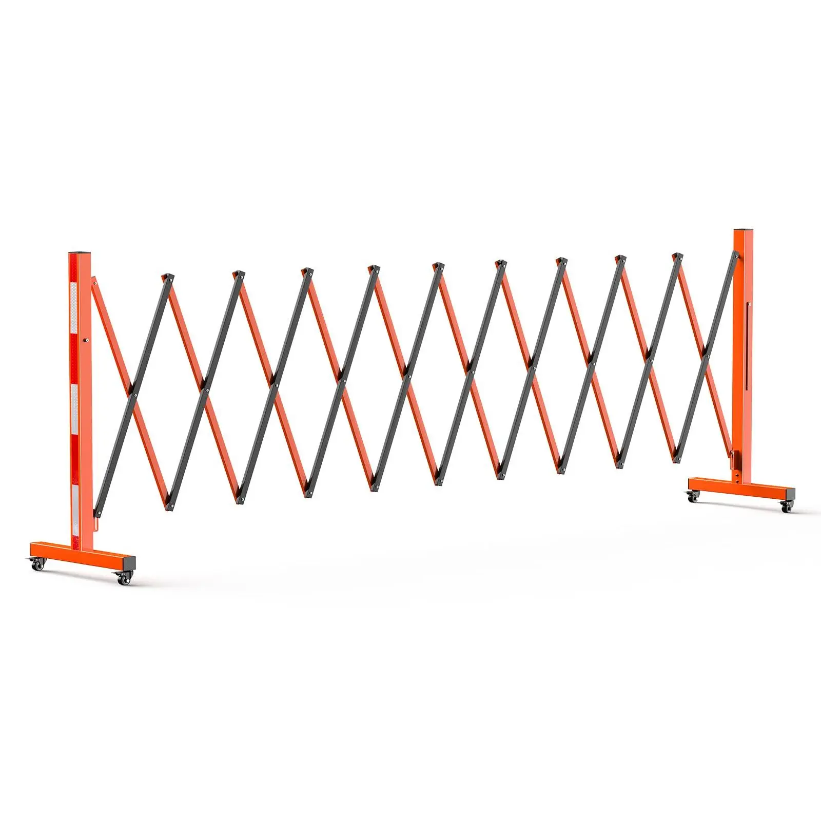 11 ft Expandable Metal Barricade with Wheels, Orange and Black, Retractable Safety Barrier