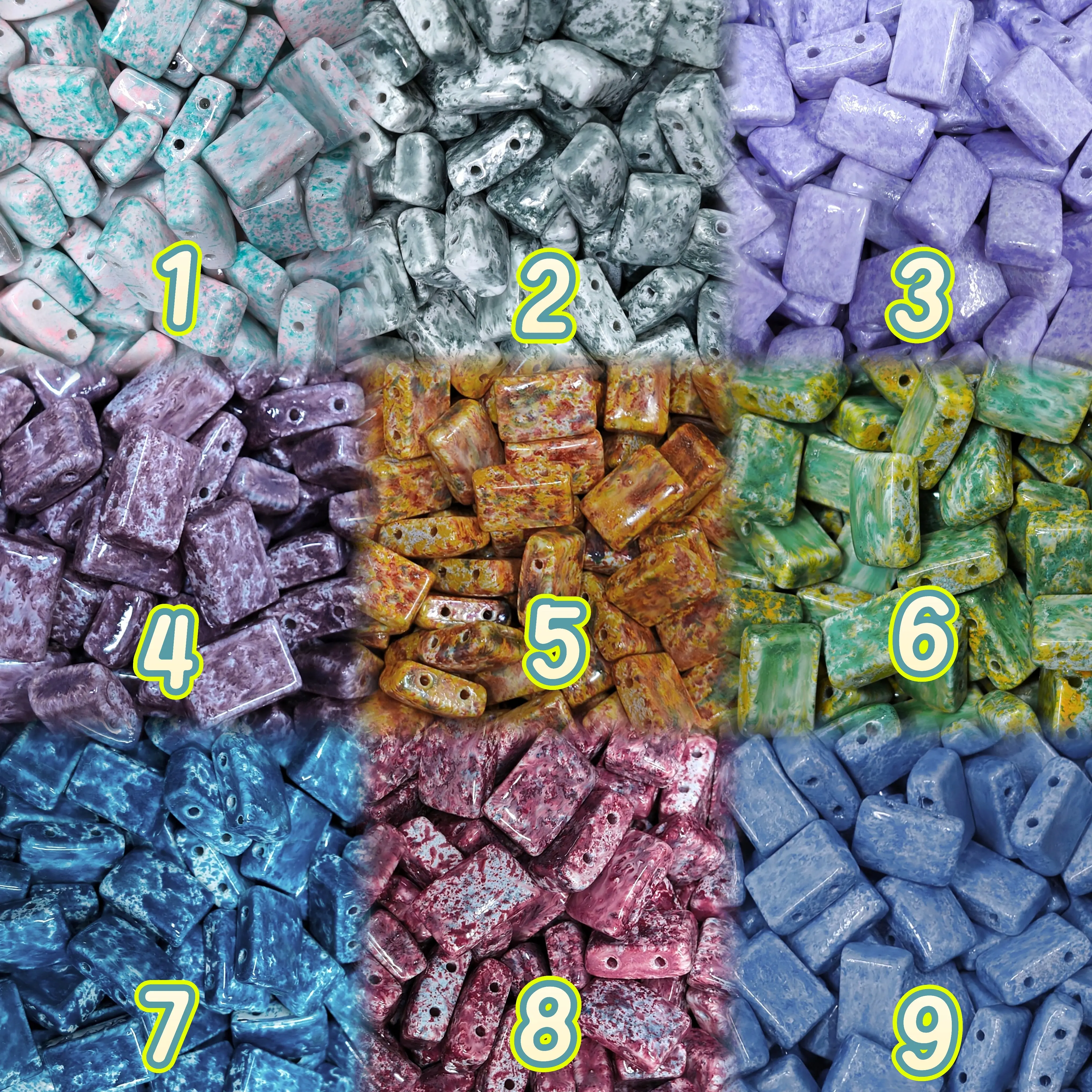 ✨【NEW】Marble Slab Oil Painting Texture Double Hole Rectangle Glass Beads Vintage Marbled Spacer Beads DIY Bracelet Jewelry Making Supplies