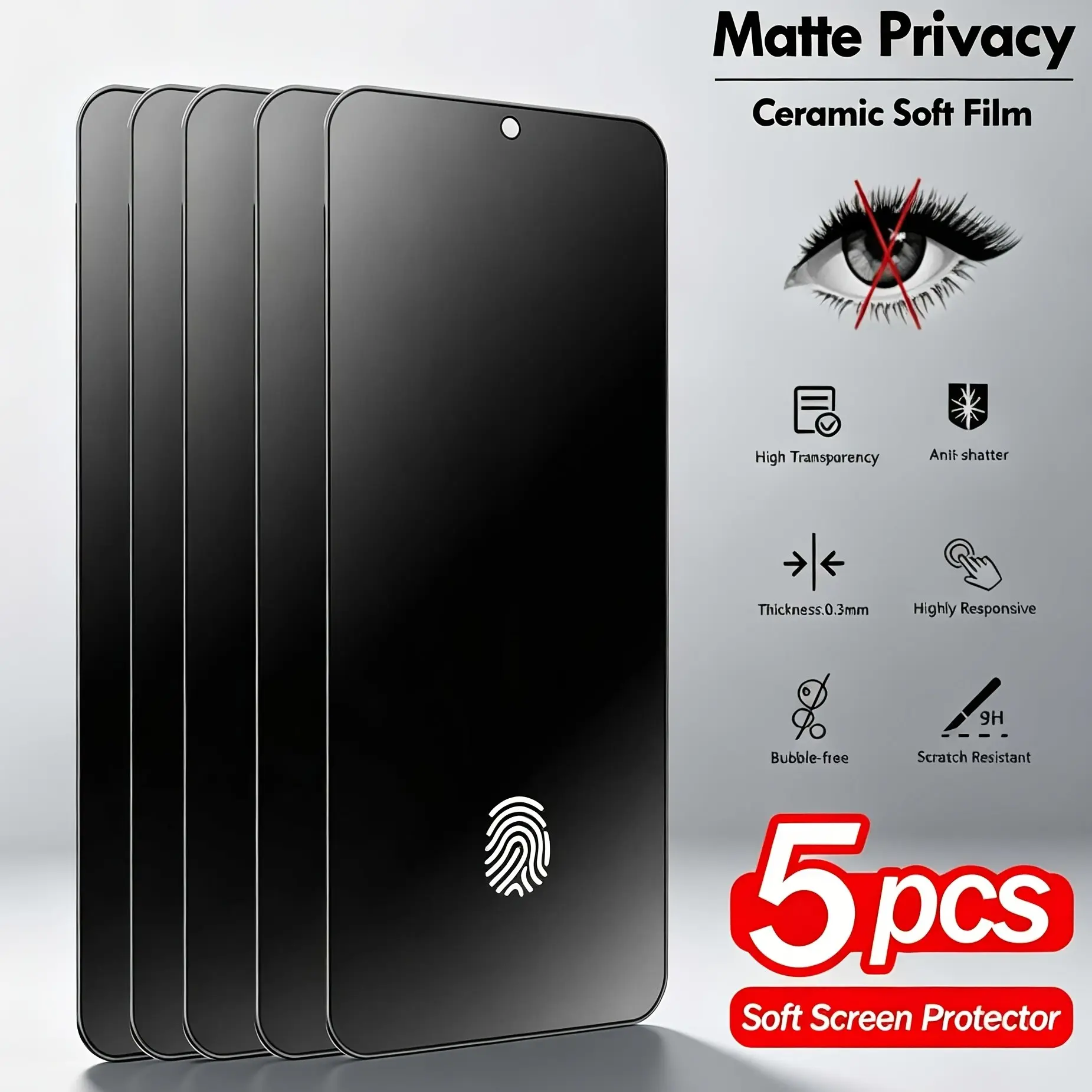 5 pcs Privacy Matte Ceramic Film For Samsung Galaxy A07 A17 5G A37 A57 A16 A26 A36 A56 A55 A35 A25 A15 A14 A24 A34 A54 A52 A52S A13 5G A53 Matte & Anti-Spy Screen Protector Privacy Screen Guard [Not Glass]