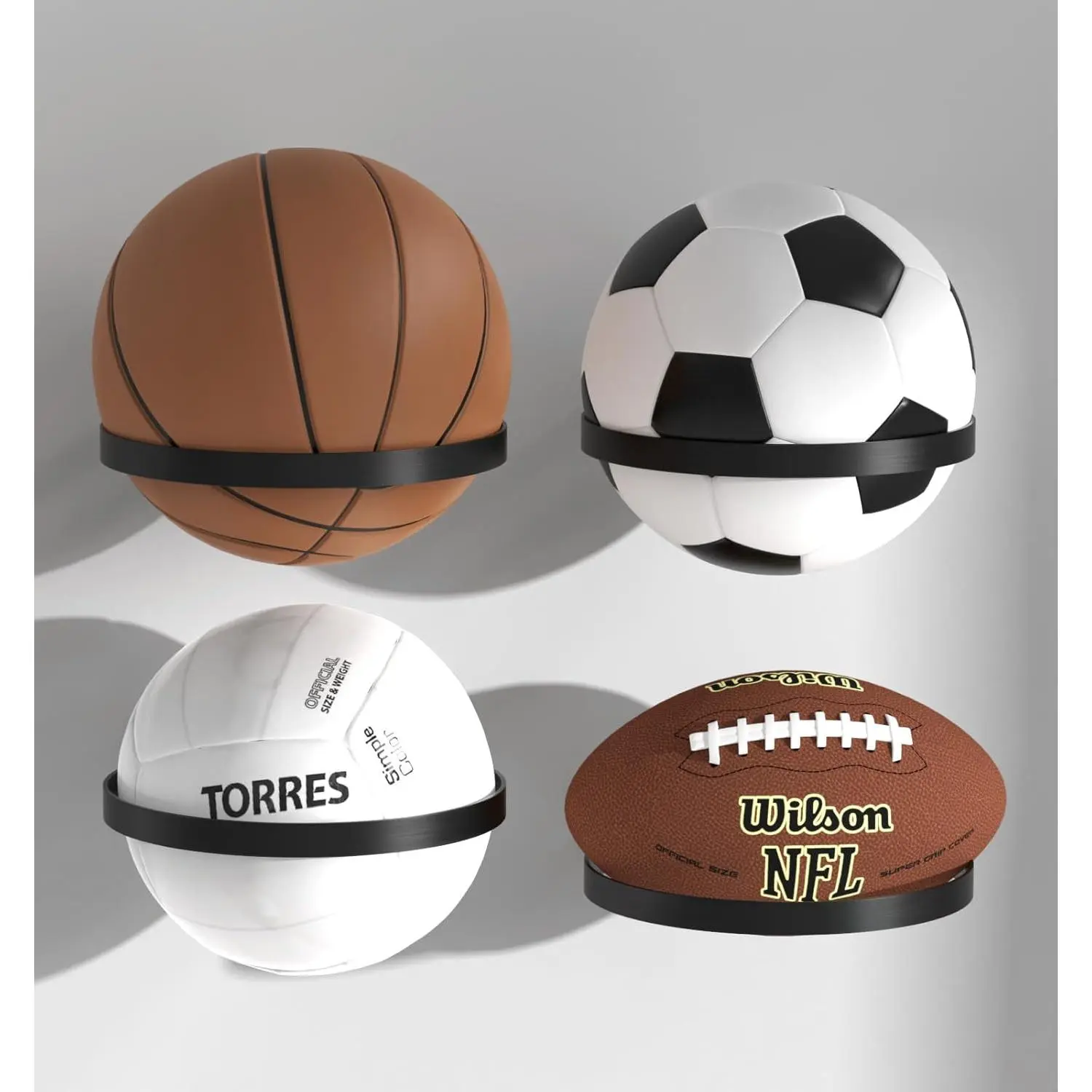 Wall Mount Basketball Holder & Ball Storage Display Rack for Autograph Basketball, Football, Soccer, Volleyball Collection - Sports Accessories Organizer for Players and Fans