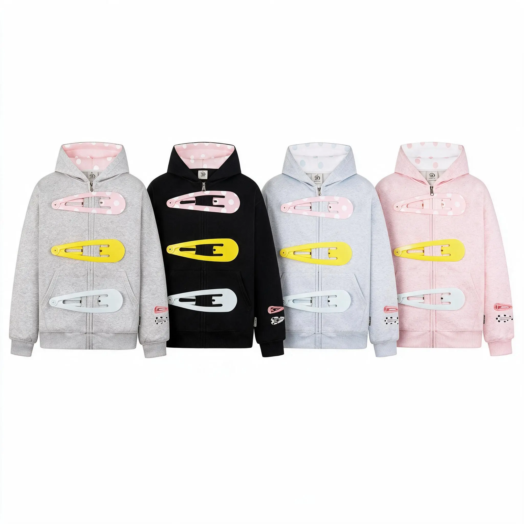 Women's Longsleeves Zip Up Hooded Neck Hoodie - Detachable Hair Clip Decoration, Trendy Japanese Style Fleece Sweatshirt for Casual Street, Back to School Wear