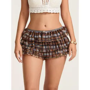 Women Lace Bloomers Shorts Casual Summer Layered Ruffles Elastic Short Pants for Vacation Beach Club Streetwear