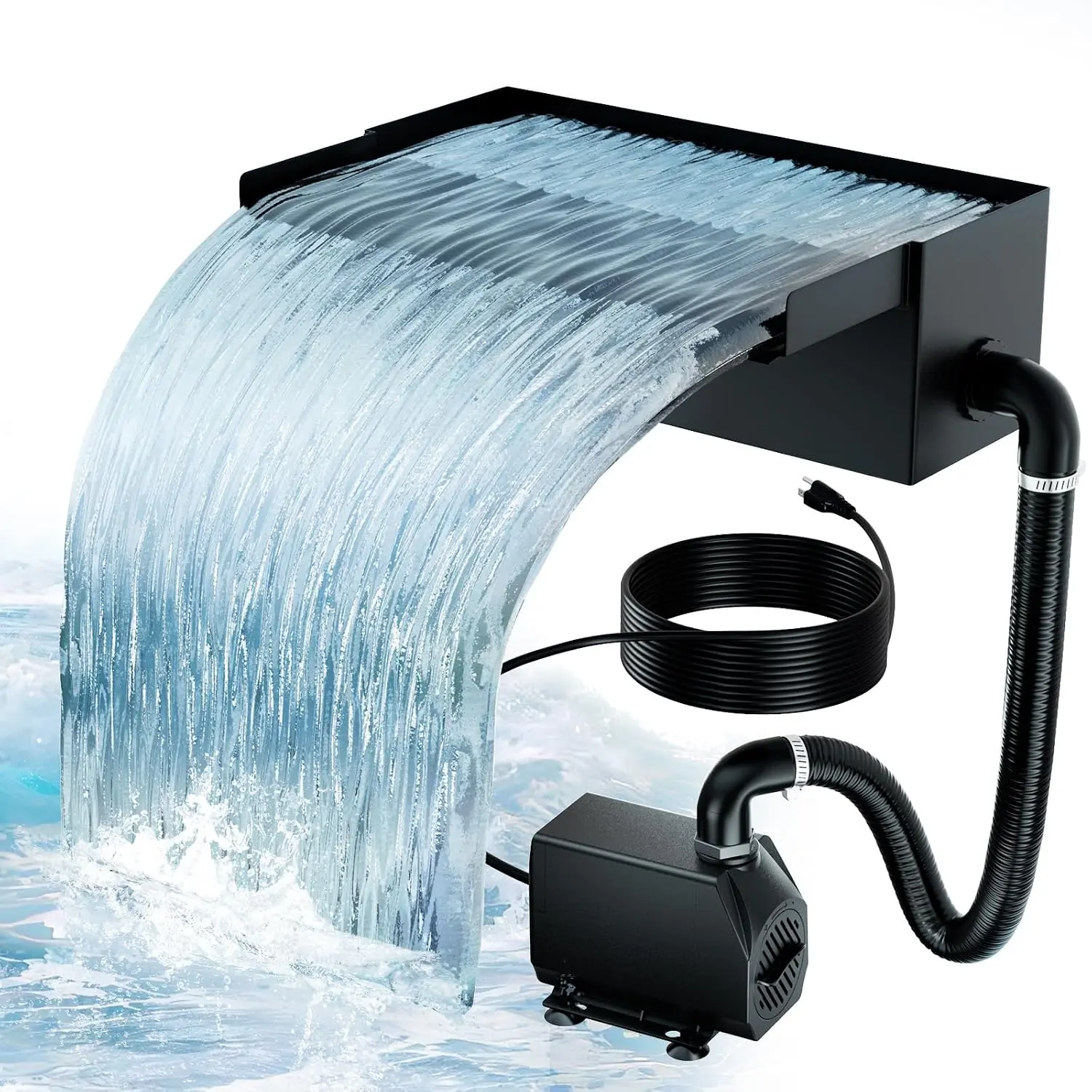 12" Pond Waterfall Spillway Kit,40W 660GPH Waterfall Pump for Stream | 12" 304 Stainless Steel Waterfall Pump, 40W 660GPH Quite Pump, 9.8FT Tubing, Adjustable Flow for Waterfall Stream & Rock Wall